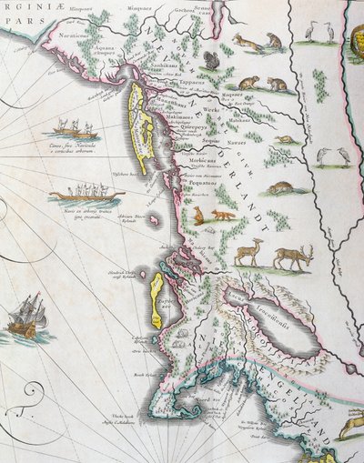 Map Depicting the East Coast of North America, 1647 by Joan Blaeu